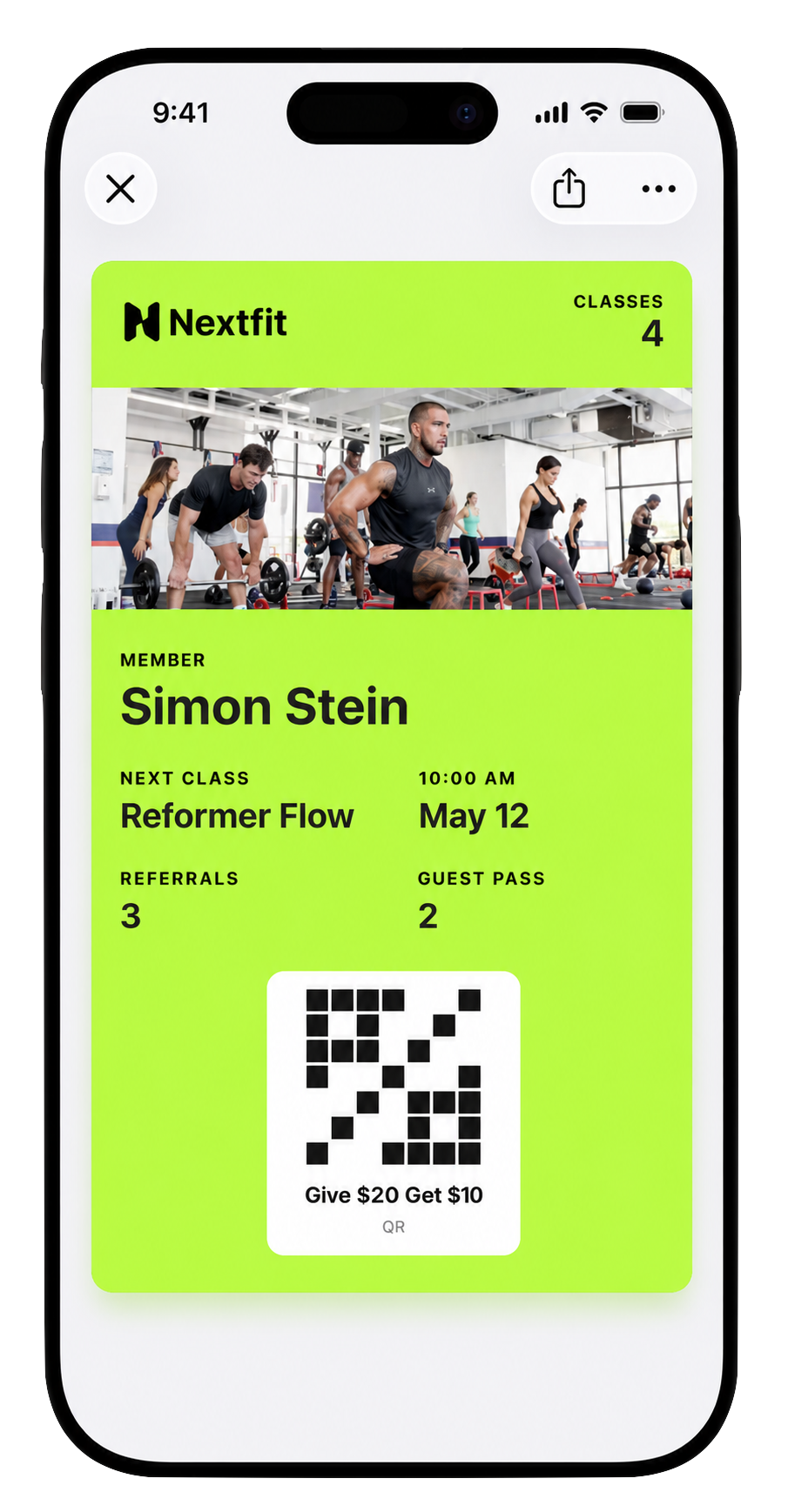 iPhone showing the Nextfit wallet pass